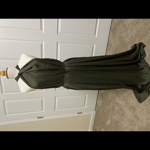 Olive green, silky, Long dress